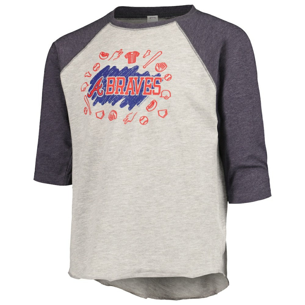 Atlanta Braves Soft as a Grape Youth Raglan 3/4 Sleeve T-Shirt Heather Gray
