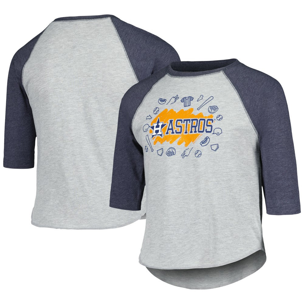 Houston Astros Soft as a Grape Youth Raglan 3/4 Sleeve T-Shirt Heather Gray