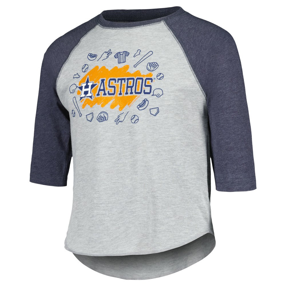 Houston Astros Soft as a Grape Youth Raglan 3/4 Sleeve T-Shirt Heather Gray