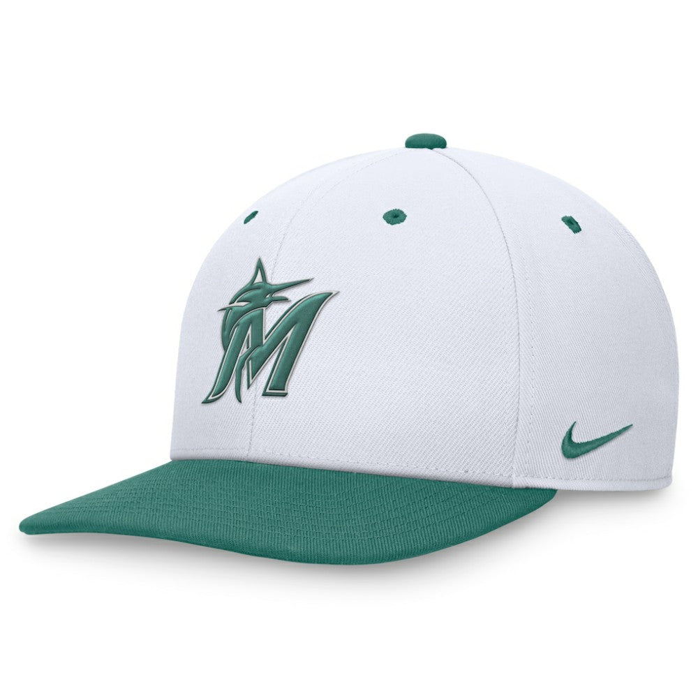 Miami Marlins Bicoastal Two-Tone Pro Performance Snapback Hat White/Green | Nike