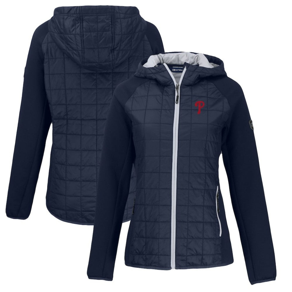 Philadelphia Phillies Cutter & Buck Women's Rainier Primaloft Eco Full-Zip Hybrid Jacket Navy