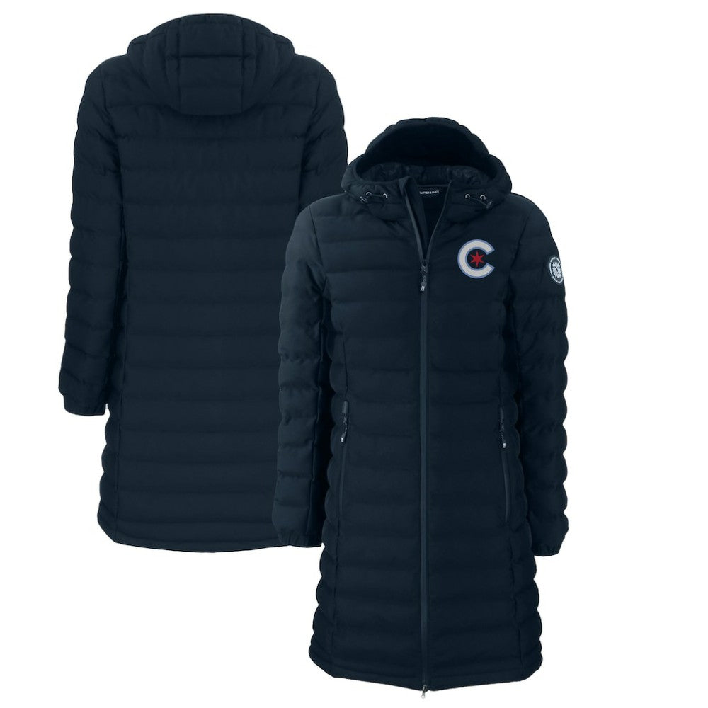 Chicago Cubs Cutter & Buck Women's City Connect Mission Ridge Repreve Eco Insulated Full-Zip Long Puffer Jacket Navy