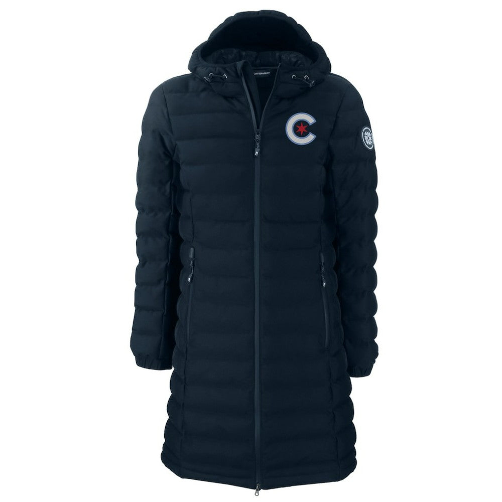 Chicago Cubs Cutter & Buck Women's City Connect Mission Ridge Repreve Eco Insulated Full-Zip Long Puffer Jacket Navy