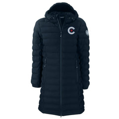 Chicago Cubs Cutter & Buck Women's City Connect Mission Ridge Repreve Eco Insulated Full-Zip Long Puffer Jacket Navy