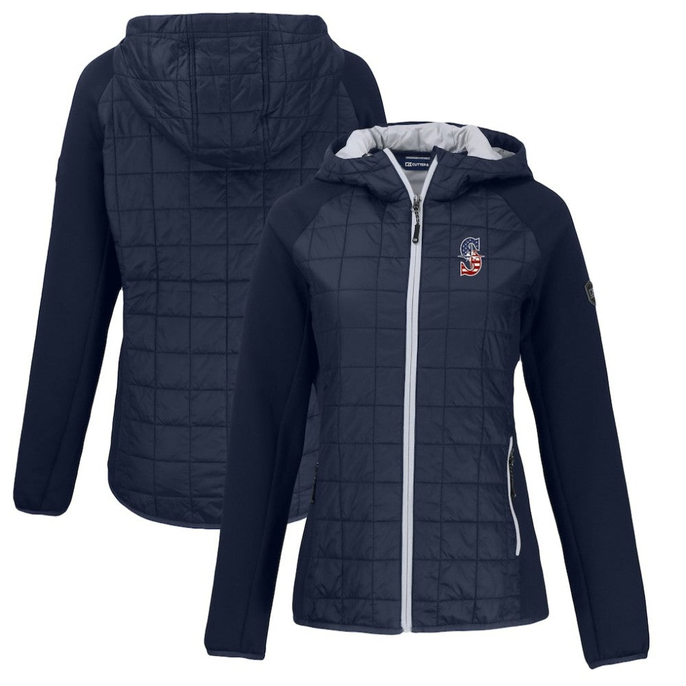 Seattle Mariners Cutter & Buck Women's Americana Rainier Primaloft Eco Raglan Full-Zip Hybrid Jacket Navy