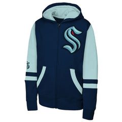 Seattle Kraken Youth Face Off Full-Zip Hoodie Navy