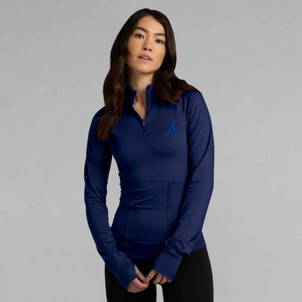 Atlanta Braves Women's Elements Raglan Tri-Blend Quarter-Zip Top Navy