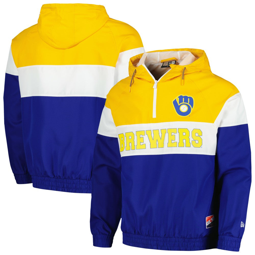 Milwaukee Brewers Ripstop Raglan Quarter-Zip Hoodie Windbreaker Jacket Royal | New Era