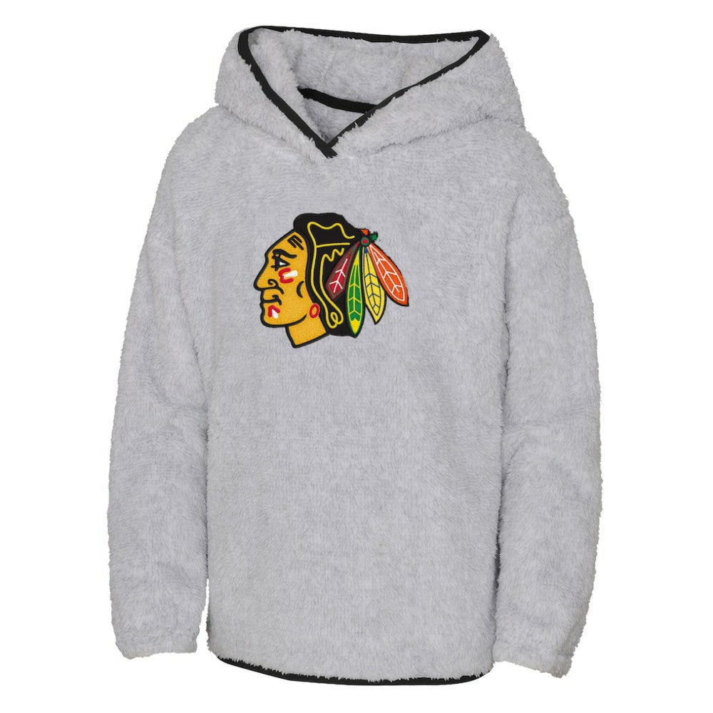 Chicago Blackhawks Girls Youth Ultimate Teddy Fleece Pullover Hoodie Heather Gray