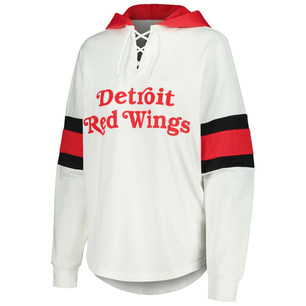Detroit Red Wings G-III 4Her by Carl Banks Women's Goal Zone Long Sleeve Lace-Up Hoodie T-Shirt White/Red