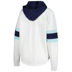 Seattle Kraken G-III 4Her by Carl Banks Women's Goal Zone Long Sleeve Lace-Up Hoodie T-Shirt White/Deep Sea Blue