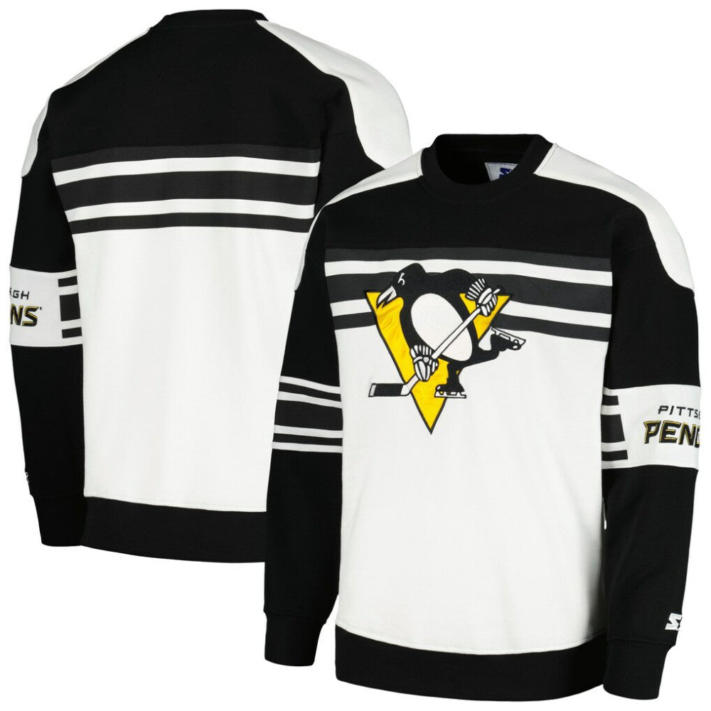 Pittsburgh Penguins Starter Defense Fleece Crewneck Pullover Sweatshirt White