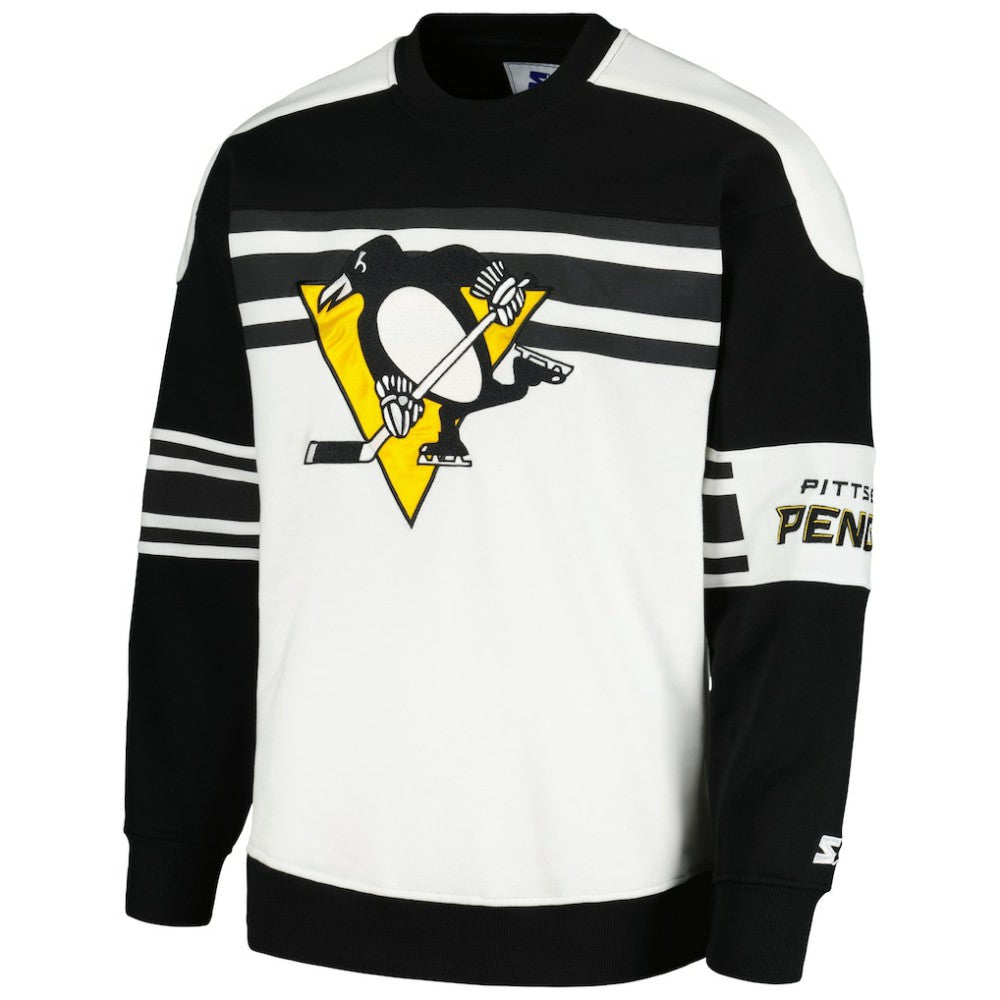 Pittsburgh Penguins Starter Defense Fleece Crewneck Pullover Sweatshirt White