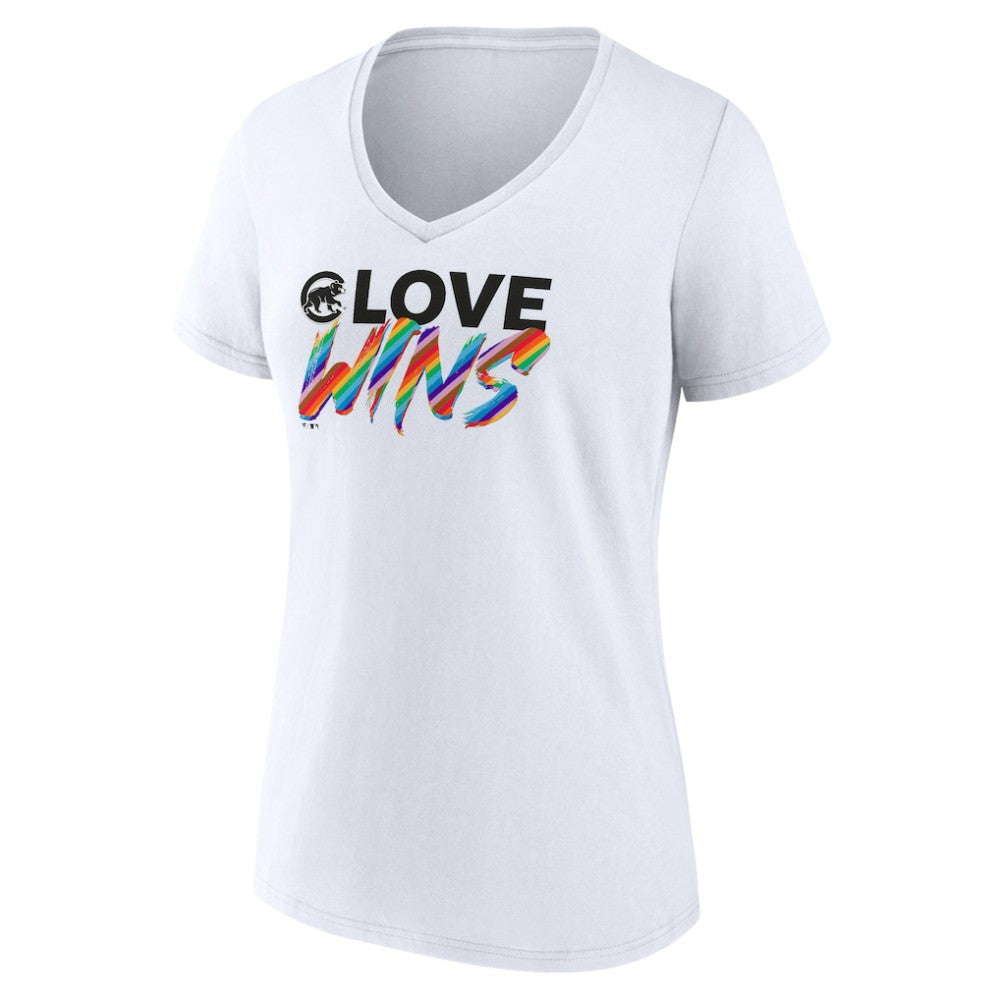 Chicago Cubs Women's Love Wins V-Neck T-Shirt White