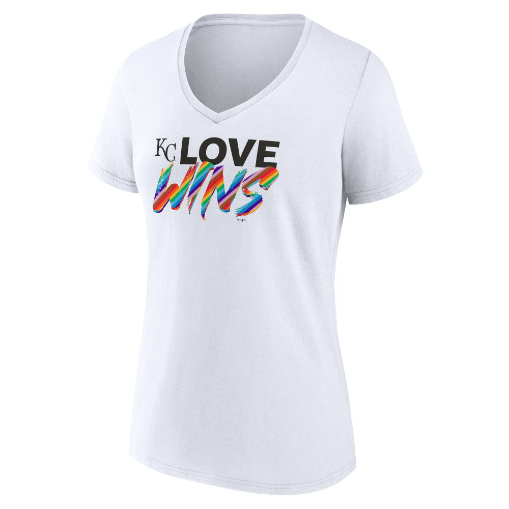 Kansas City Royals Women's Love Wins V-Neck T-Shirt White