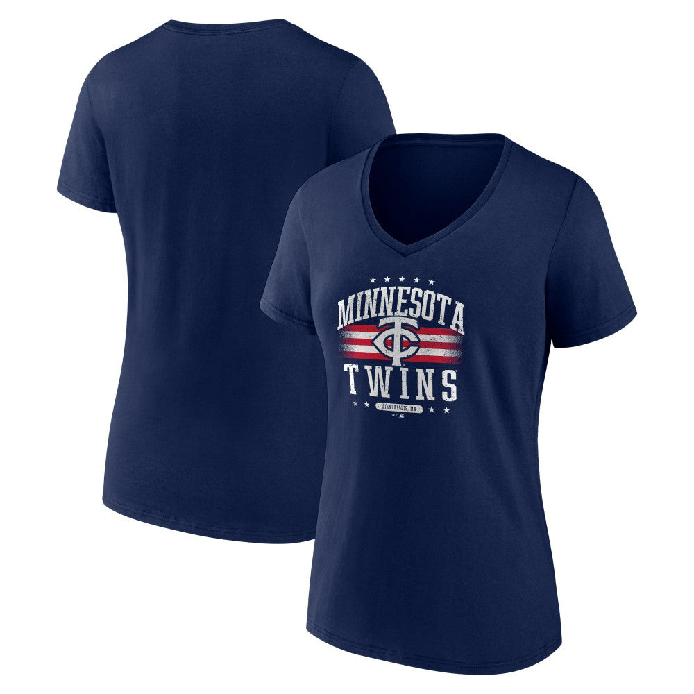 Minnesota Twins Women's Americana Team V-Neck T-Shirt Navy