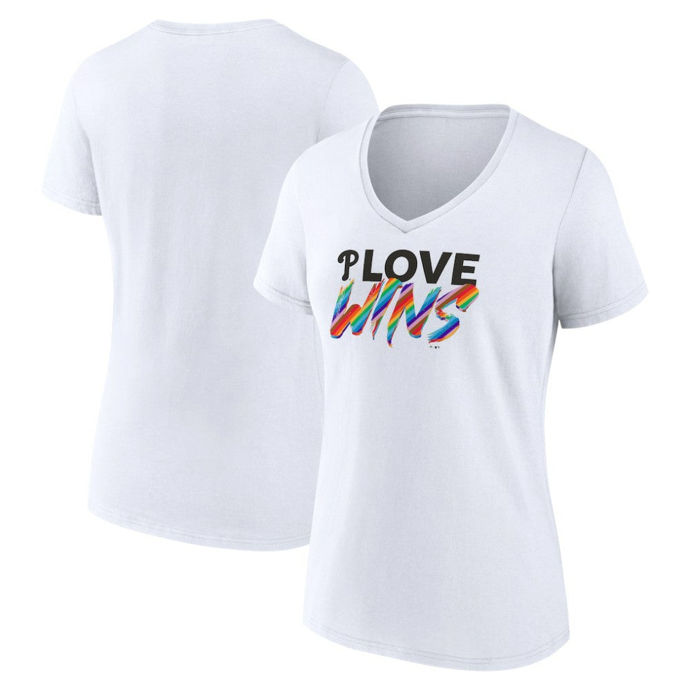 Philadelphia Phillies Women's Love Wins V-Neck T-Shirt White