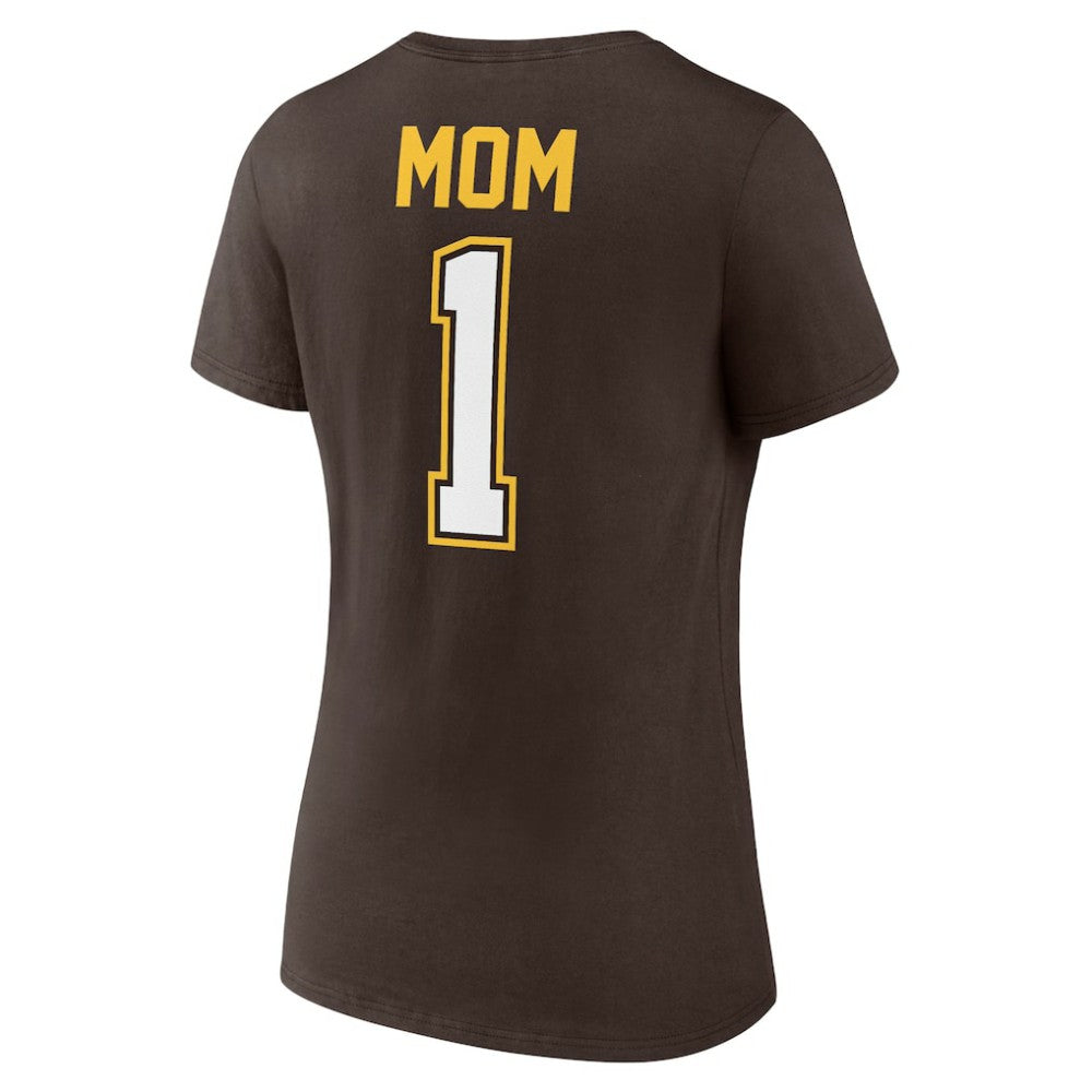 San Diego Padres Women's Mother's Day #1 Mom V-Neck T-Shirt Brown