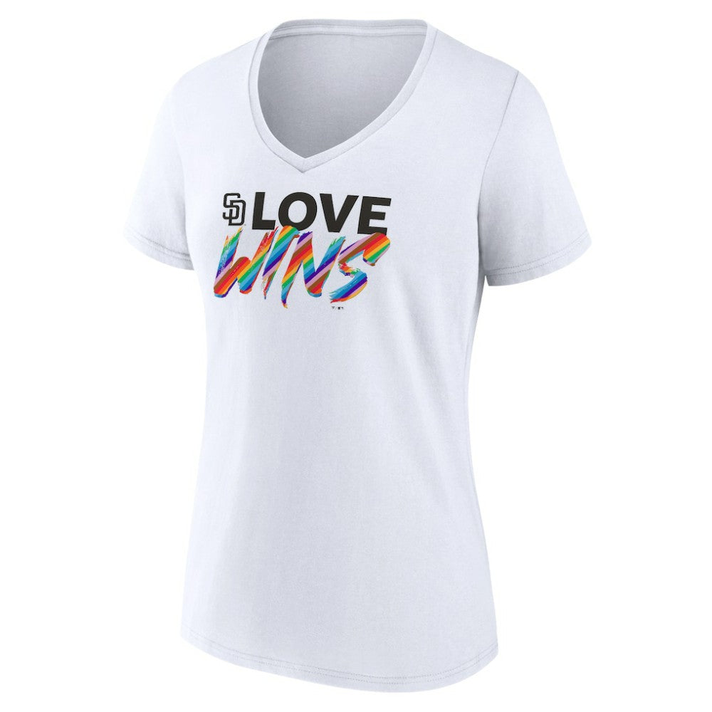 San Diego Padres Women's Love Wins V-Neck T-Shirt White