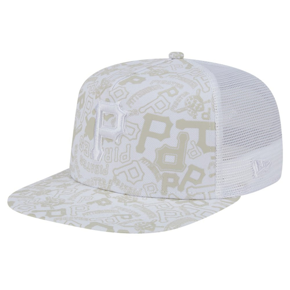 Pittsburgh Pirates Logo Dunes A-Frame Trucker 9FIFTY Snapback Hat White | New Era