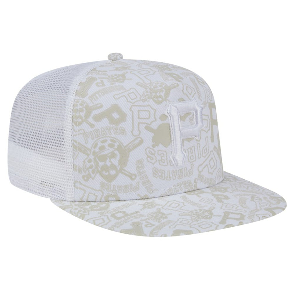 Pittsburgh Pirates Logo Dunes A-Frame Trucker 9FIFTY Snapback Hat White | New Era