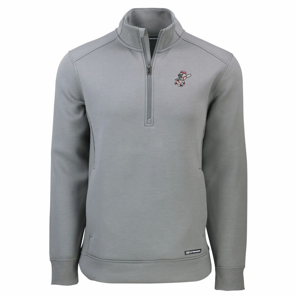 Cincinnati Reds Cutter & Buck Cooperstown Collection Roam Eco Recycled Quarter-Zip Pullover Gray
