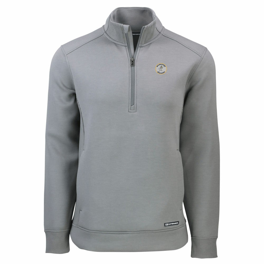 Milwaukee Brewers Cutter & Buck Cooperstown Collection Roam Eco Recycled Quarter-Zip Pullover Gray