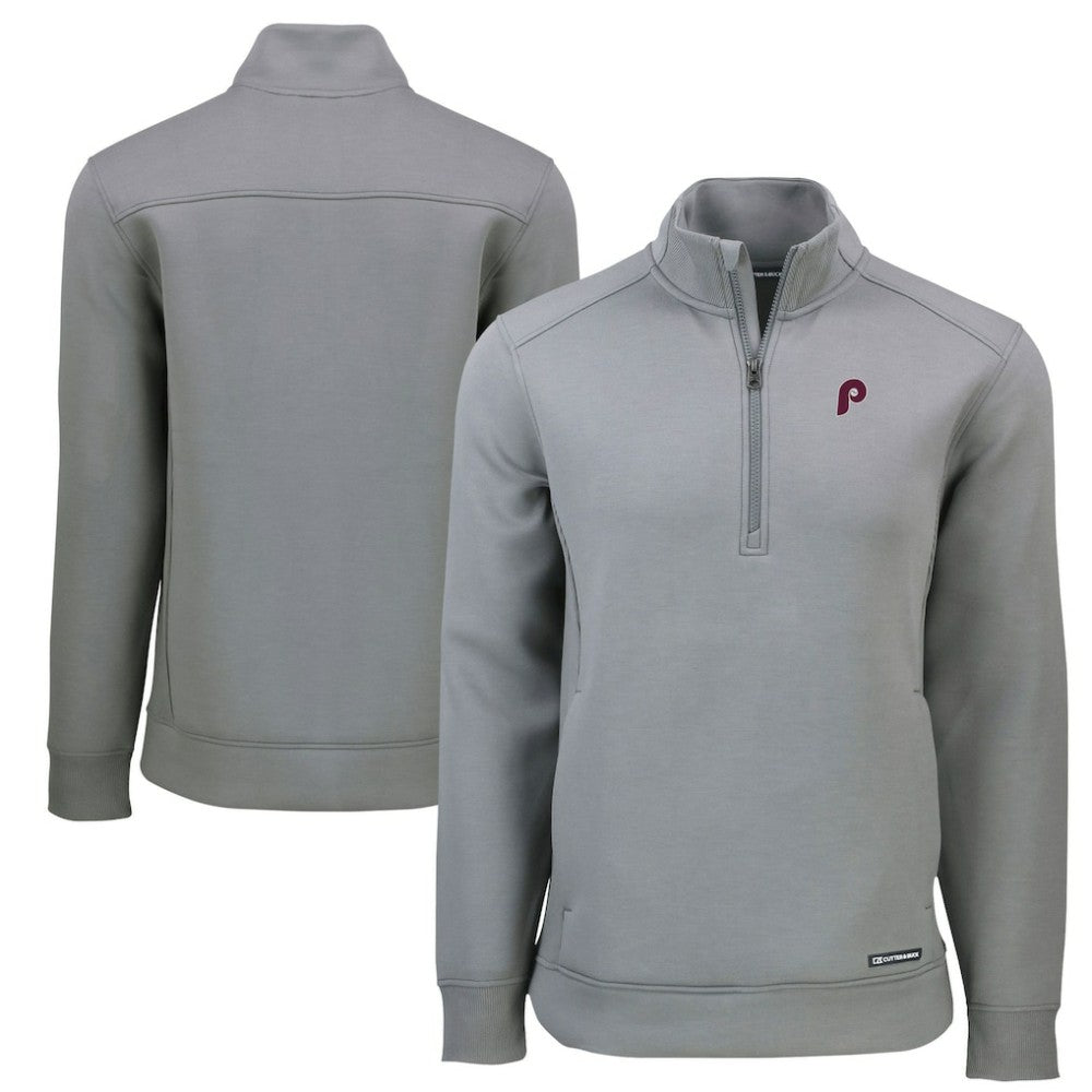 Philadelphia Phillies Cutter & Buck Cooperstown Collection Roam Eco Recycled Quarter-Zip Pullover Gray