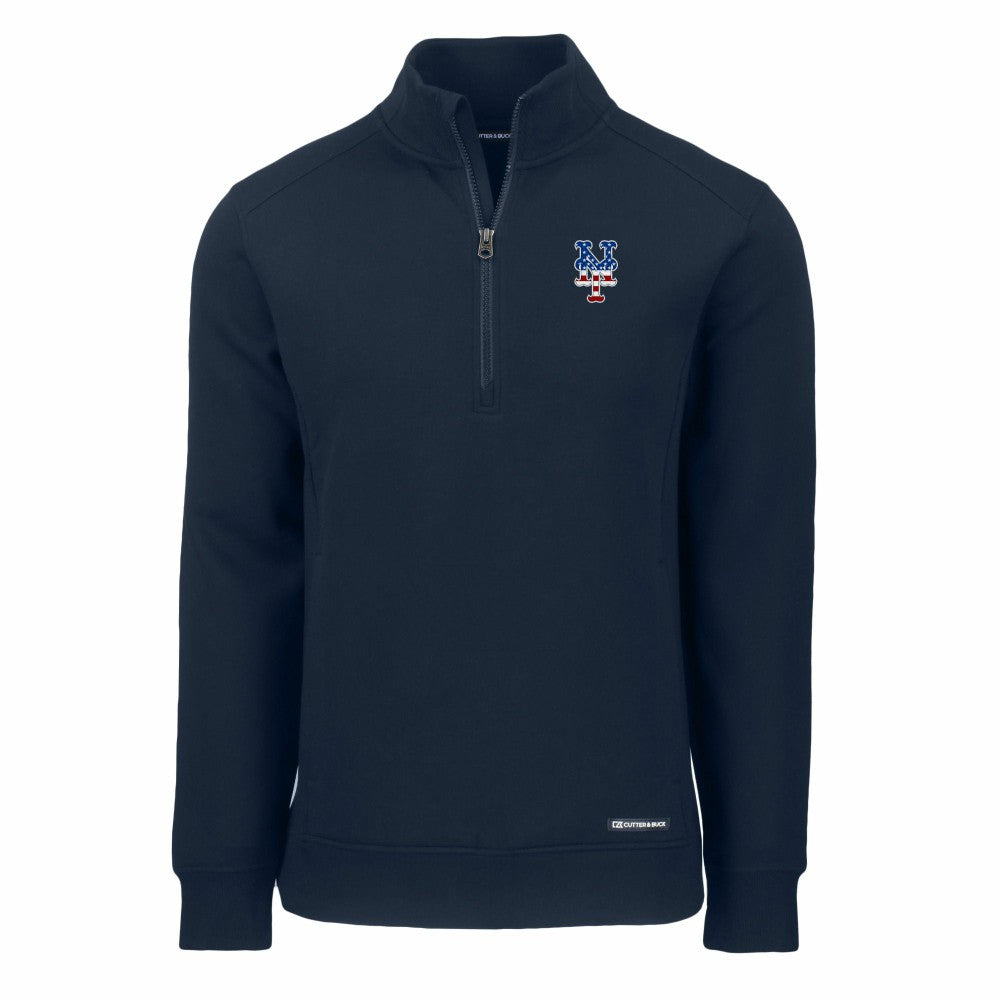 New York Mets Cutter & Buck Americana Roam Eco Recycled Quarter-Zip Sweatshirt Navy