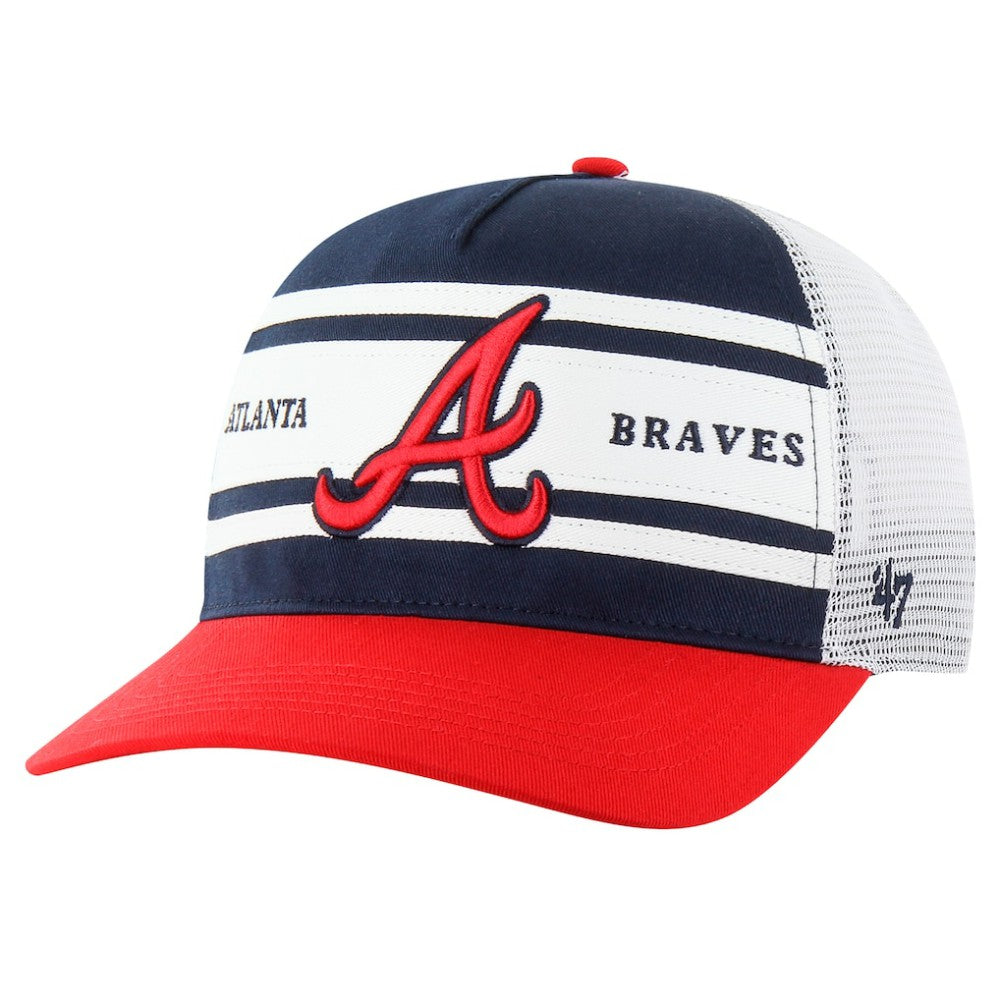 Atlanta Braves Gridiron Super Stripe Relaxed Trucker Hitch Adjustable Hat Navy | 47 brand