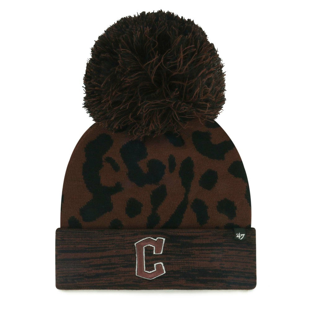 Cleveland Guardians Women's Rosette Cuffed Knit Hat with Pom Brown | 47 brand
