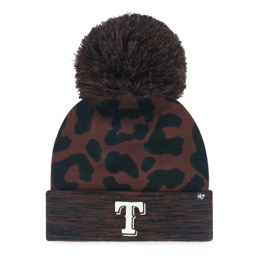 Texas Rangers Women's Rosette Cuffed Knit Hat with Pom Brown | 47 brand
