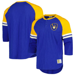 Milwaukee Brewers Cooperstown Collection Legendary Raglan Slub Henley 3/4-Sleeve T-Shirt Royal | Mitchell & Ness