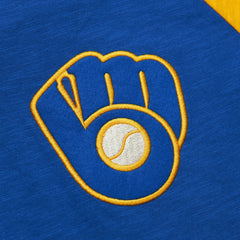 Milwaukee Brewers Cooperstown Collection Legendary Raglan Slub Henley 3/4-Sleeve T-Shirt Royal | Mitchell & Ness