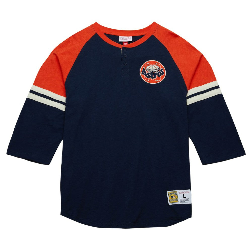 Houston Astros Cooperstown Collection Legendary Raglan Slub Henley 3/4-Sleeve T-Shirt Navy | Mitchell & Ness