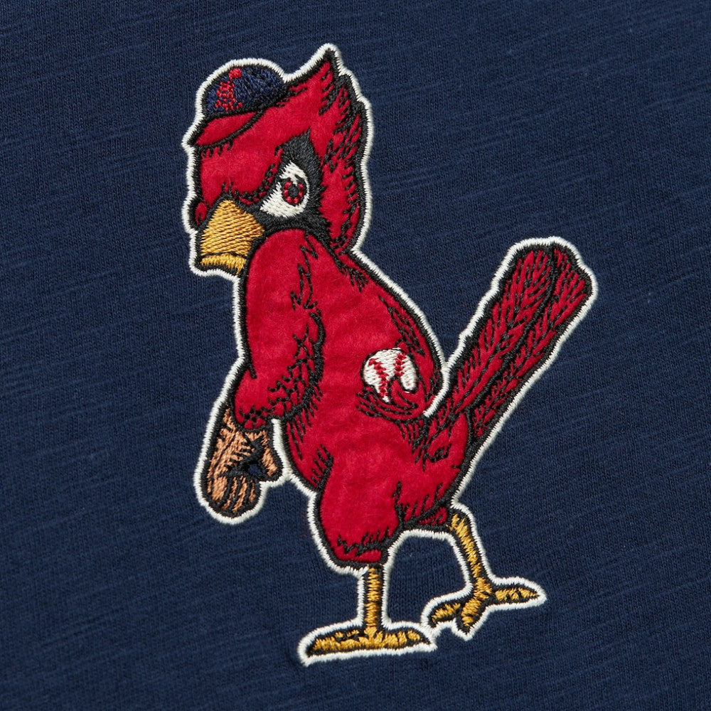 St. Louis Cardinals Cooperstown Collection Legendary Raglan Slub Henley Three-Quarter Sleeve T-Shirt Navy | Mitchell & Ness
