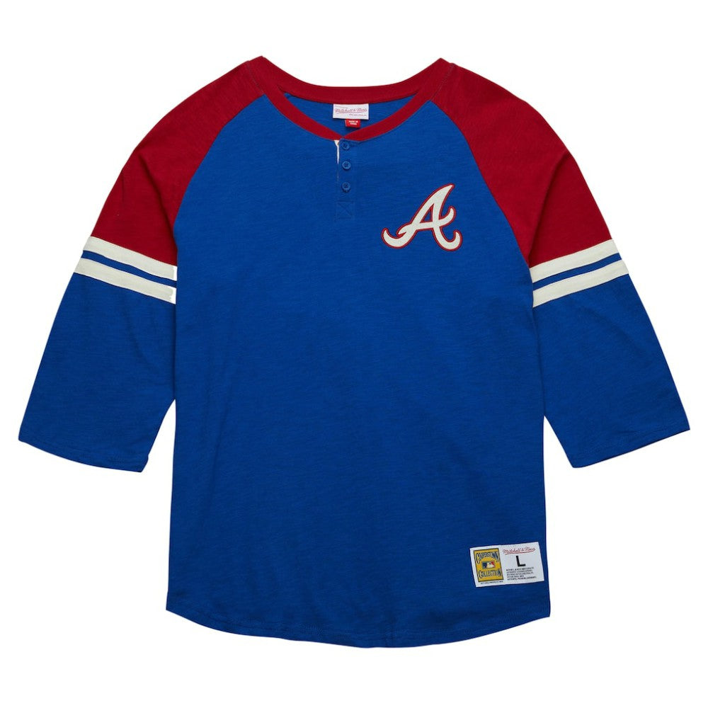 Atlanta Braves Cooperstown Collection Legendary Raglan Slub Henley 3/4-Sleeve T-Shirt Royal | Mitchell & Ness
