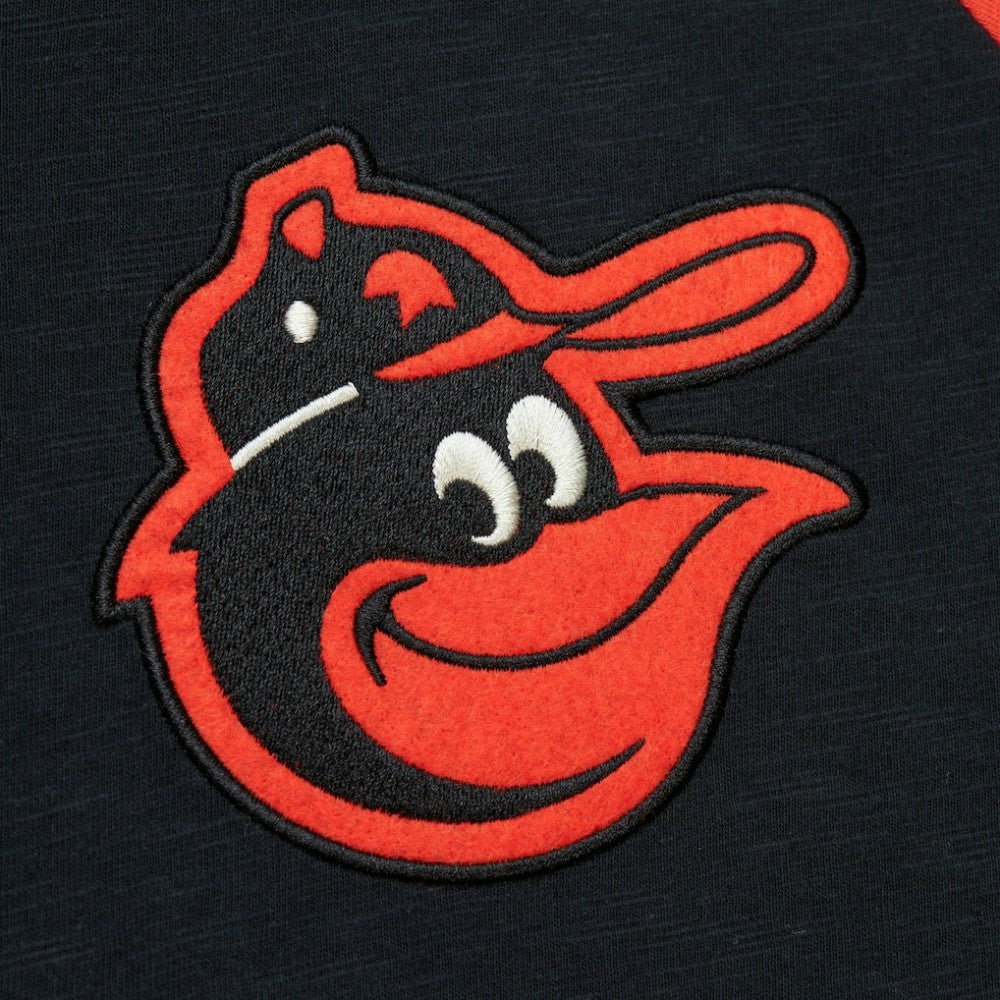 Baltimore Orioles Cooperstown Collection Legendary Raglan Slub Henley 3/4-Sleeve T-Shirt Black | Mitchell & Ness