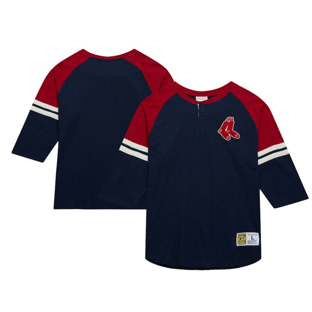Boston Red Sox Cooperstown Collection Legendary Raglan Slub Henley 3/4-Sleeve T-Shirt Navy | Mitchell & Ness