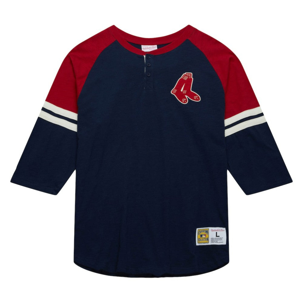 Boston Red Sox Cooperstown Collection Legendary Raglan Slub Henley 3/4-Sleeve T-Shirt Navy | Mitchell & Ness