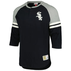 Chicago White Sox Cooperstown Collection Legendary Raglan Slub Henley 3/4-Sleeve T-Shirt Black | Mitchell & Ness