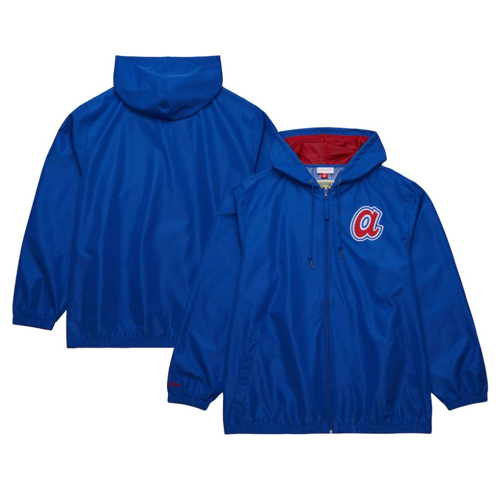 Atlanta Braves Cooperstown Collection Vintage Logo Full-Zip Hoodie Windbreaker Jacket Royal | Mitchell & Ness