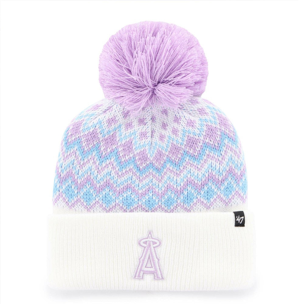 Los Angeles Angels Girls Youth Elsa Cuffed Knit Hat with Pom   White | 47 brand