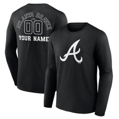 Atlanta Braves Monochrome Personalized Name & Number Long Sleeve T-Shirt Black