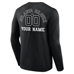 Atlanta Braves Monochrome Personalized Name & Number Long Sleeve T-Shirt Black