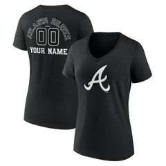 Atlanta Braves Women's Monochrome Personalized Name & Number V-Neck T-Shirt Black