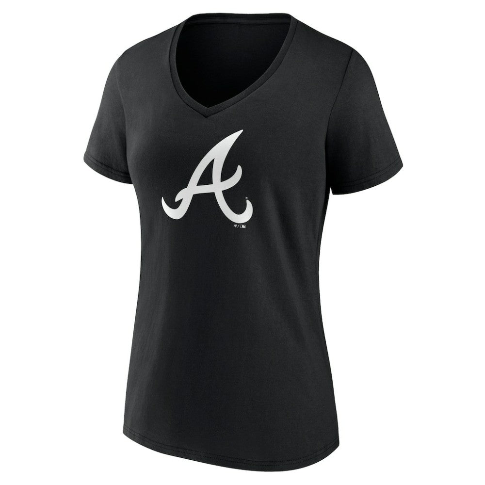 Atlanta Braves Women's Monochrome Personalized Name & Number V-Neck T-Shirt Black