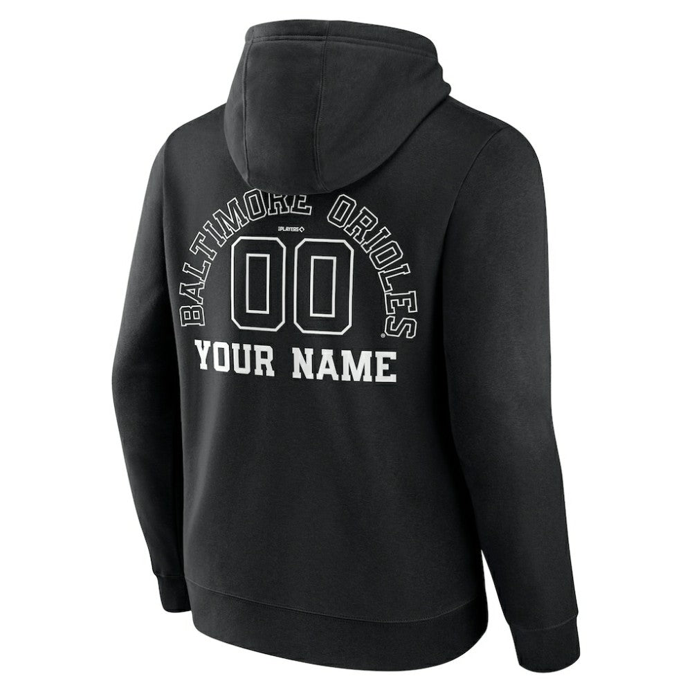 Baltimore Orioles Monochrome Personalized Name & Number Pullover Hoodie Black