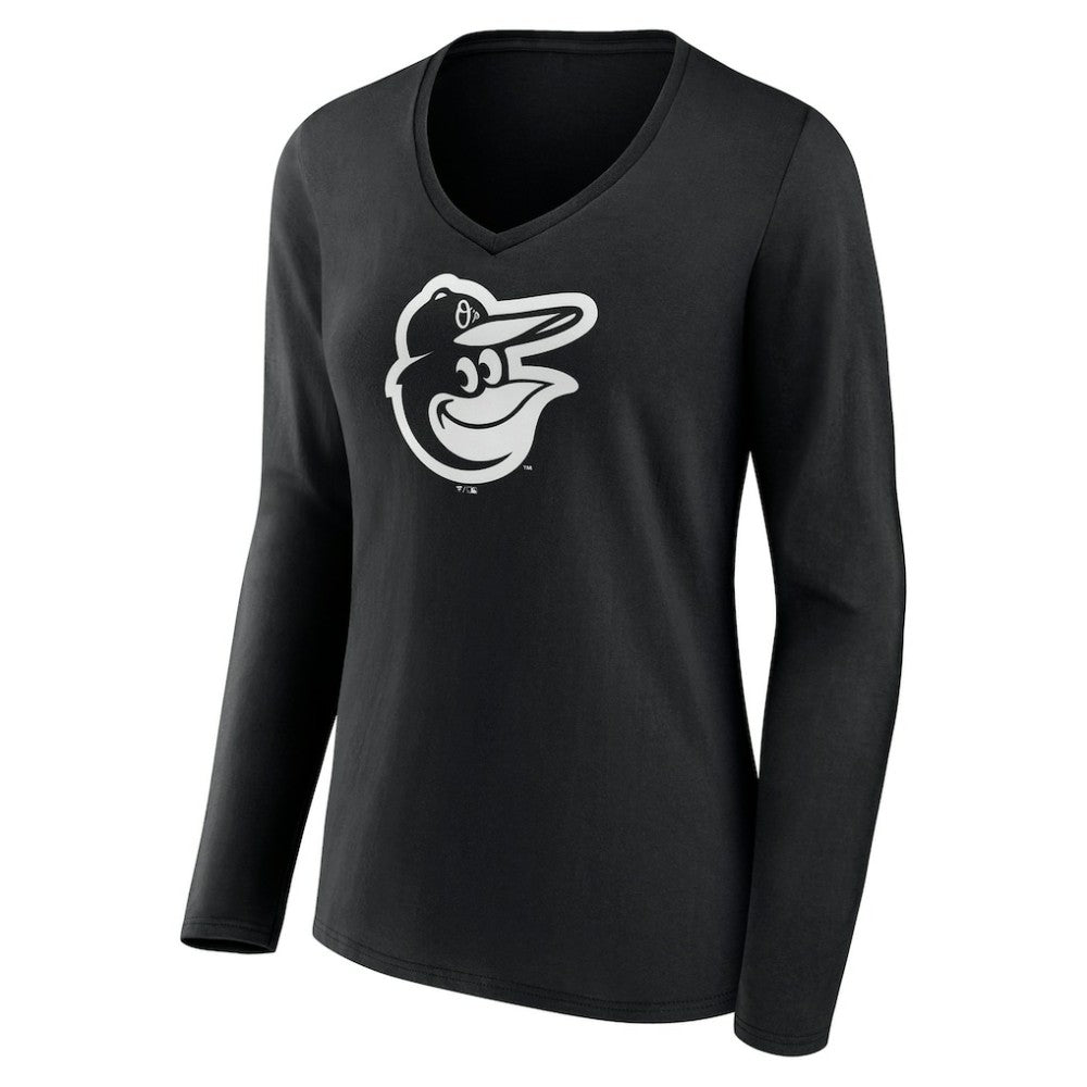 Baltimore Orioles Women's Monochrome Personalized Name & Number Long Sleeve V-Neck T-Shirt Black