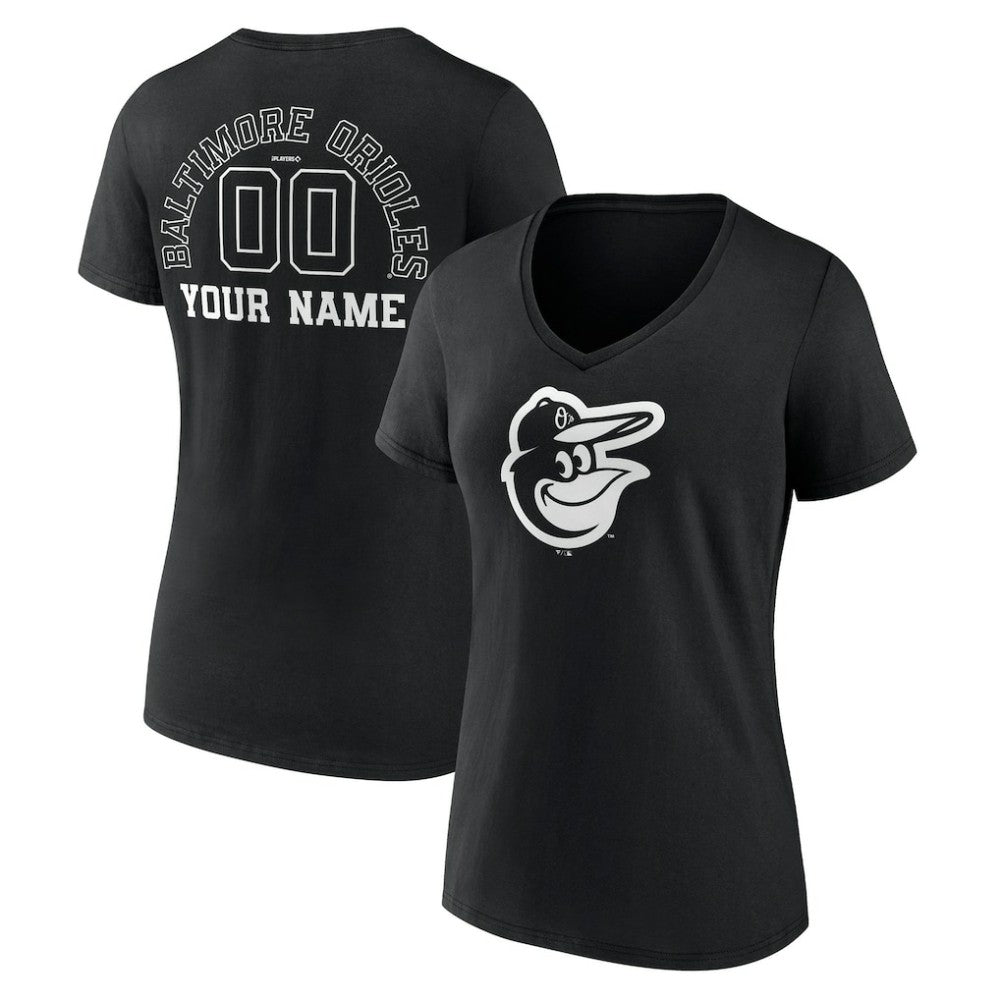 Baltimore Orioles Women's Monochrome Personalized Name & Number V-Neck T-Shirt Black